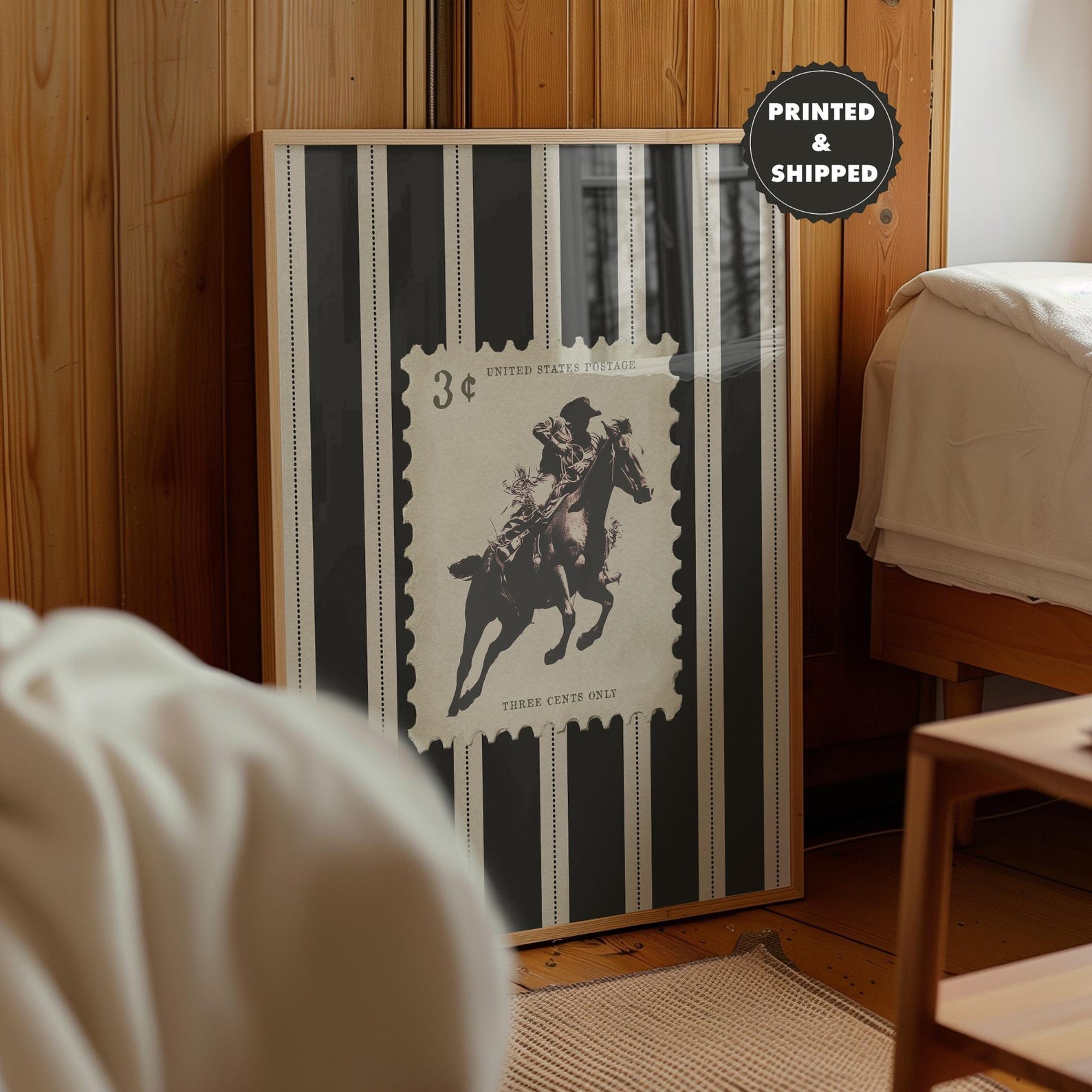 Vintage Striped Rodeo Print Western Bedroom Poster Cowboy Wall Art Mid ...