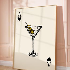 Ace Of Spades Martini Print Kitchen Wall Art Retro Cocktail Poster Aesthetic Modern Kitchen Bar Cart Playing Card Happy Hour Trendy Decor