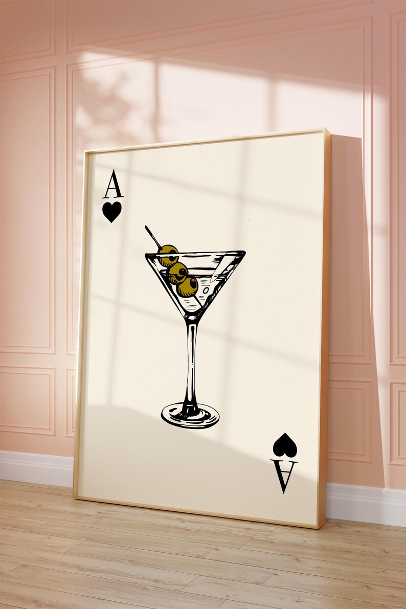 Ace Of Spades Martini Print Kitchen Wall Art Retro Cocktail Poster Aesthetic Modern Kitchen Bar Cart Playing Card Happy Hour Trendy Decor