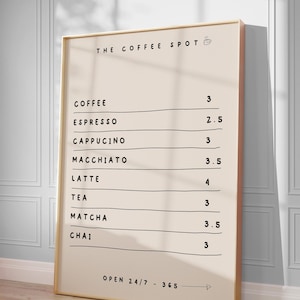 Coffee Menu Poster Cafe Print, Retro Coffee Art Espresso Print, Breakfast Coffee Bar Decor, Modern Kitchen Wall Art, Trendy Kitchen Poster