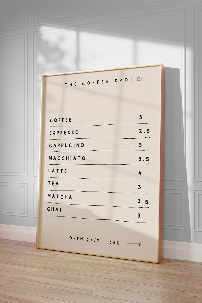 Coffee Menu Poster Cafe Print, Retro Coffee Art Espresso Print, Breakfast Coffee Bar Decor, Modern Kitchen Wall Art, Trendy Kitchen Poster
