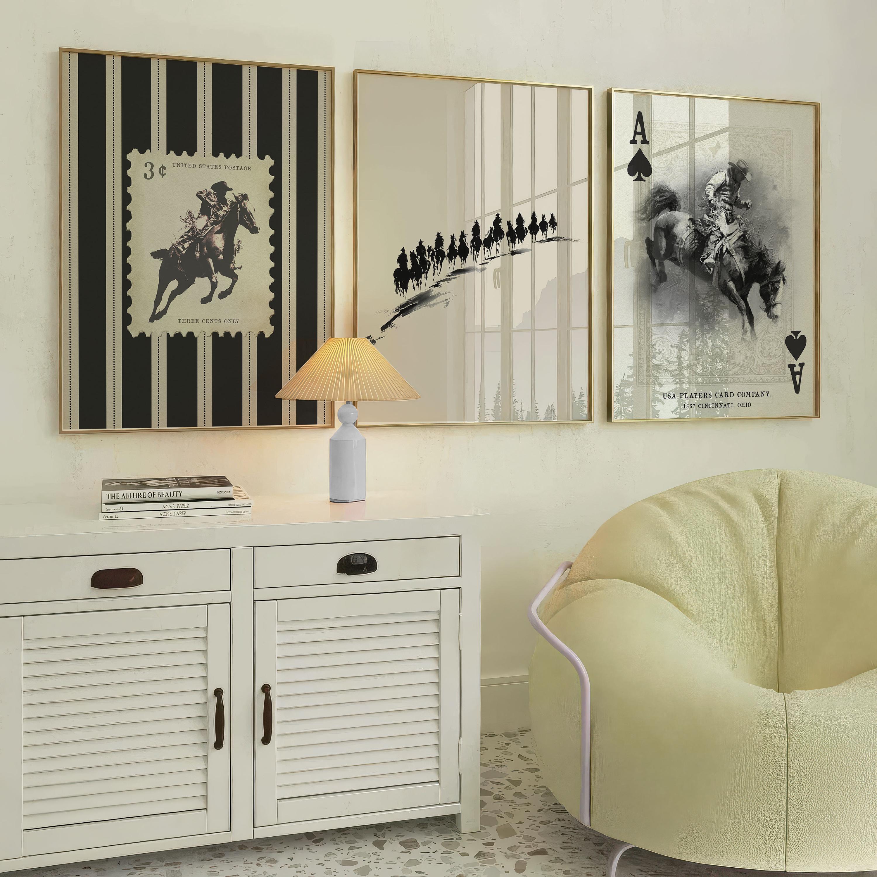 Vintage Striped Rodeo Print Set of 3 Western Poster Cowboy Wall Art ...