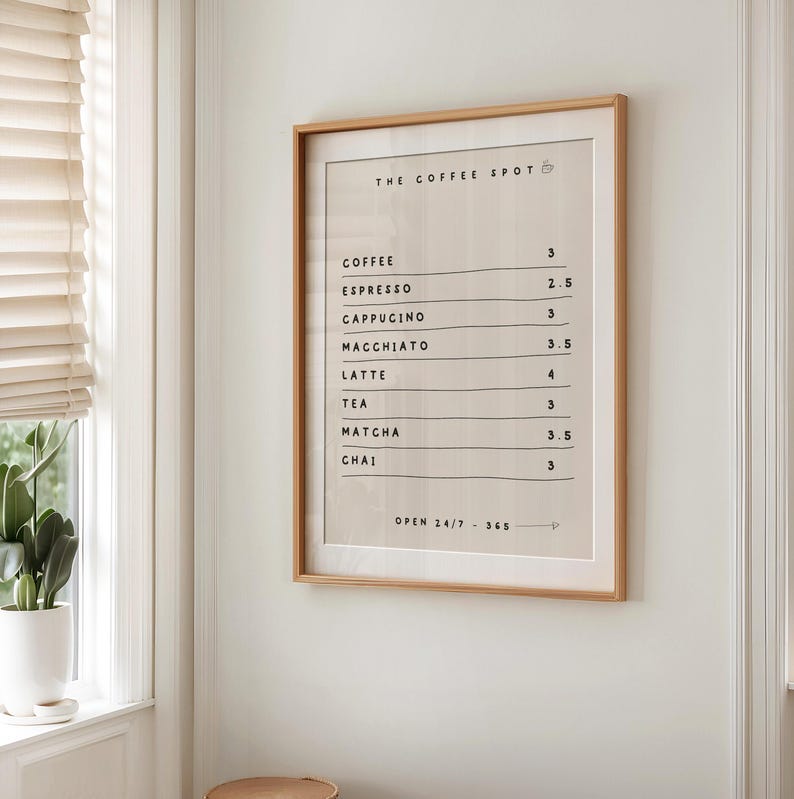 Coffee Menu Poster Cafe Print, Retro Coffee Art Espresso Print, Breakfast Coffee Bar Decor, Modern Kitchen Wall Art, Trendy Kitchen Poster