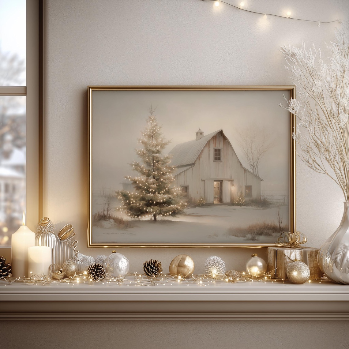 Rustic Christmas Barn Wall Art Printable Winter Farmhouse Scene Holiday ...