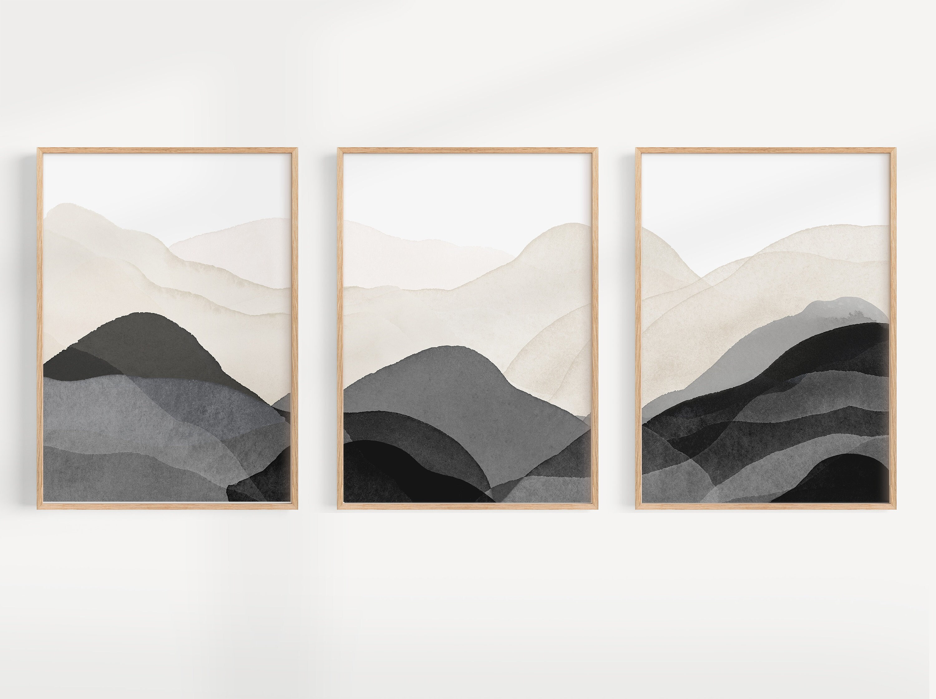 Black Beige Abstract Printable Art Prints Set of 3, Minimalist Gallery ...