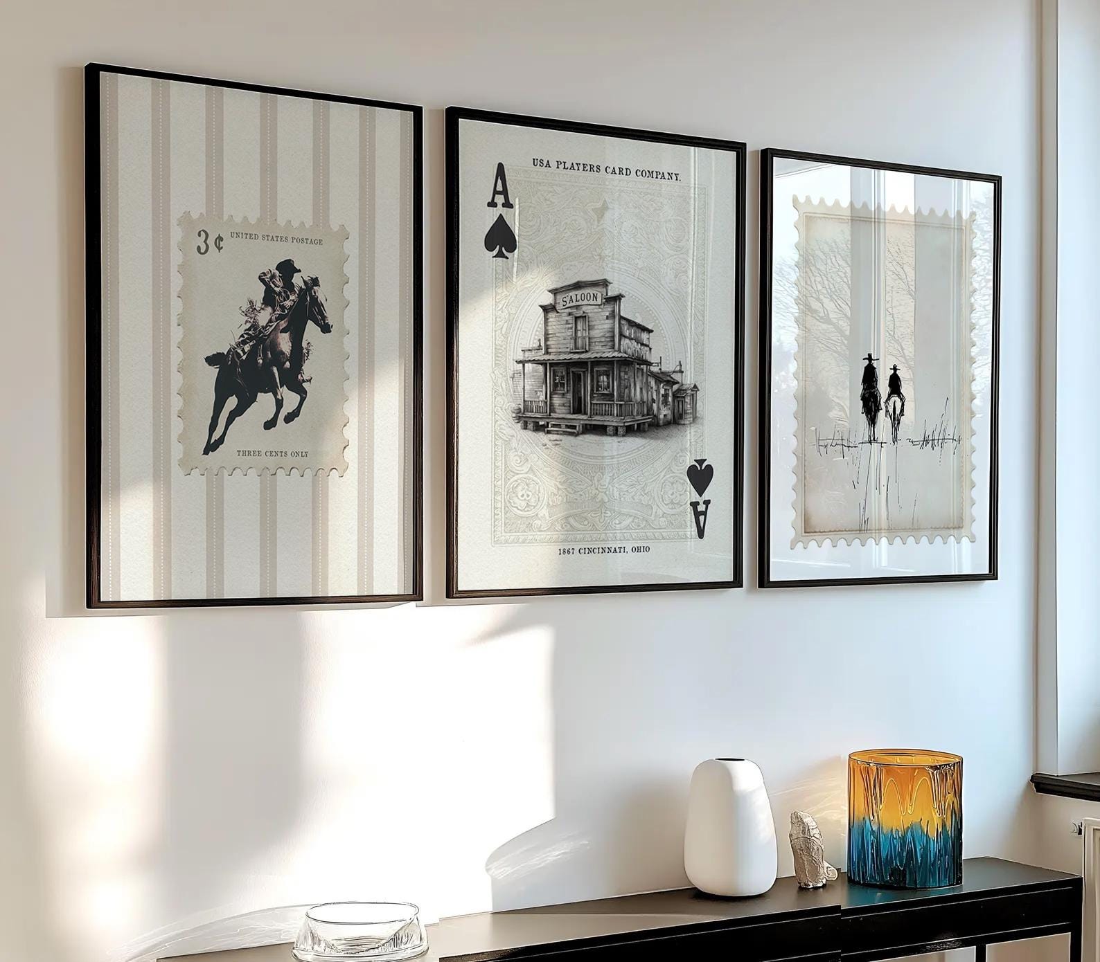 Vintage Striped Rodeo Print Set of 3 Western Poster Cowboy Wall Art ...