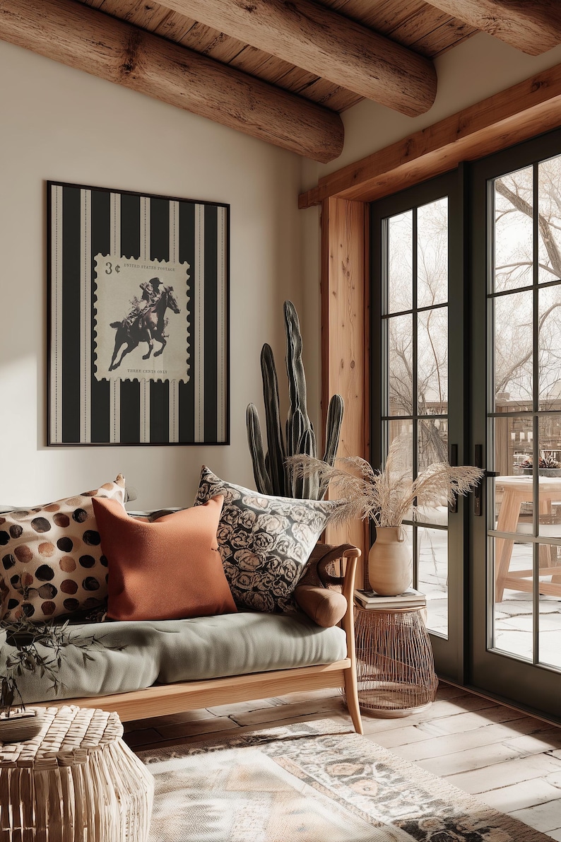 Vintage Striped Rodeo Print Western Bedroom Poster Cowboy Wall Art ...