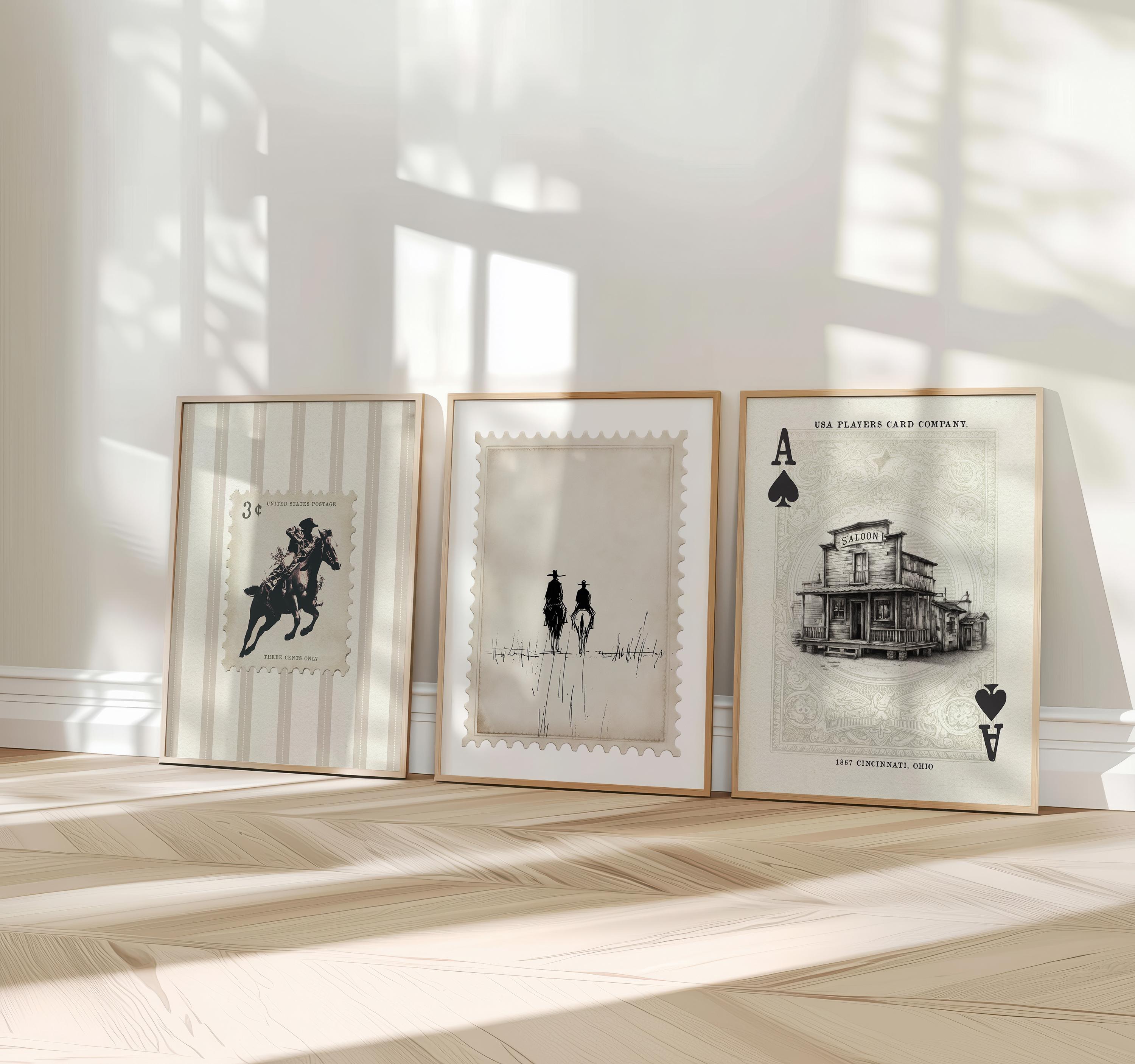 Vintage Striped Rodeo Print Set of 3 Western Poster Cowboy Wall Art ...