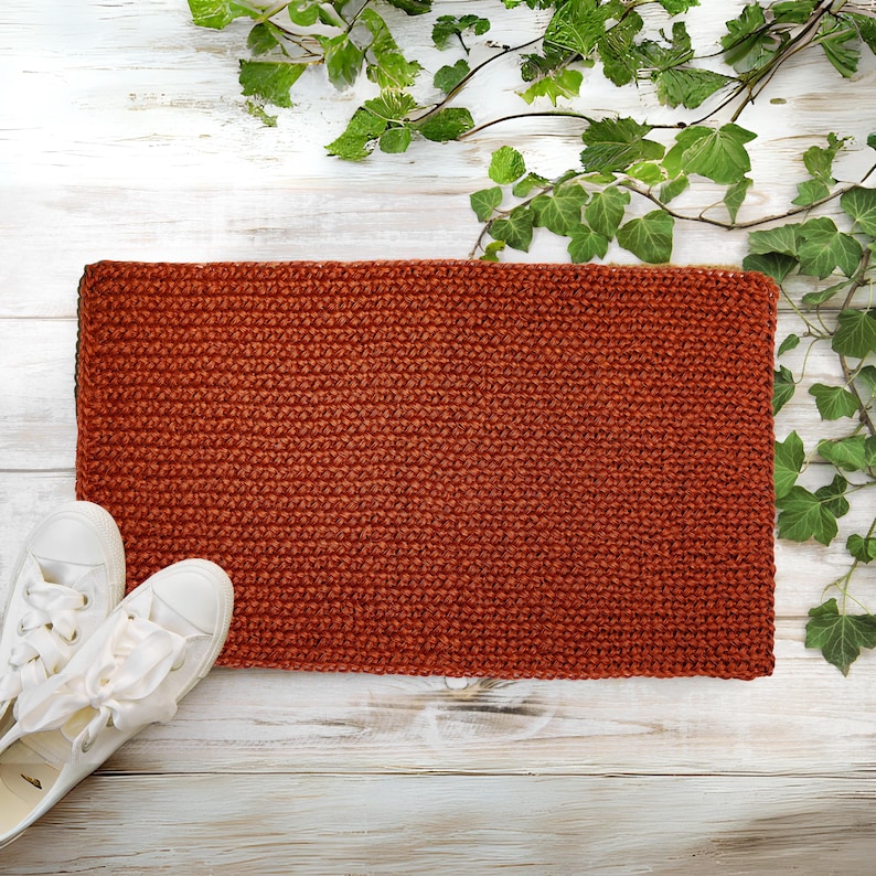 Handwoven Natural Palm Fiber Rug, Copper Entryway Mat image 6