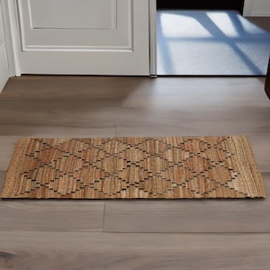 Doormat, Natural Fiber Rugs, WOVEN RUG, Natural Palm Tree Fiber, Hand Woven Minimalist Mat, Colorful Decorative Rug, Bedroom Mat