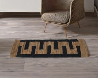 Hand Woven Palm Fiber Rug, Minimalist Geometric Mat