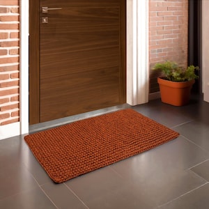 Handwoven Natural Palm Fiber Rug, Copper Entryway Mat image 1