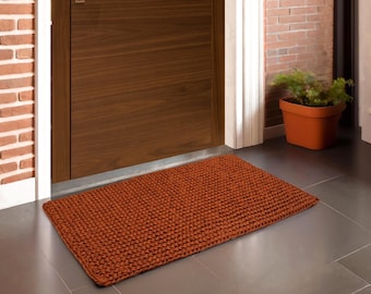 Handwoven Natural Palm Fiber Rug, Copper Entryway Mat