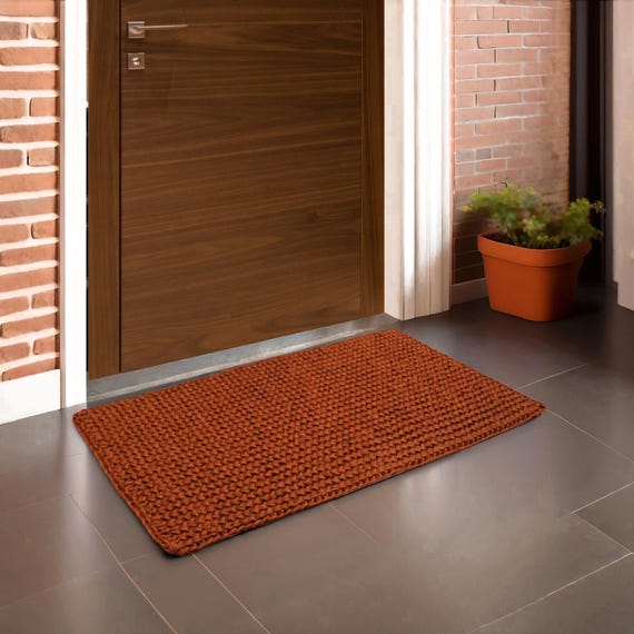 Handwoven Natural Palm Fiber Rug, Copper Entryway Mat