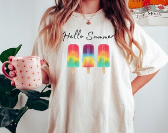 Hello Summer Popsicle Tee, Summer vibes, 4th of July T Shirt