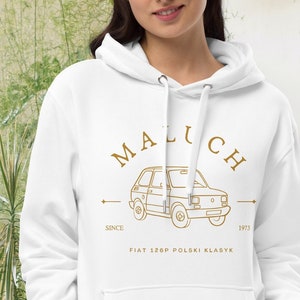 Fiat 126p Premium Eco Hoodie, Polski Maluch Bluza, Mały Fiat Bluza z Kapturem, Maly Fiat Logo Hoodie, Polish Fiat 126p Logo, Polish Cars zdjęcie 2