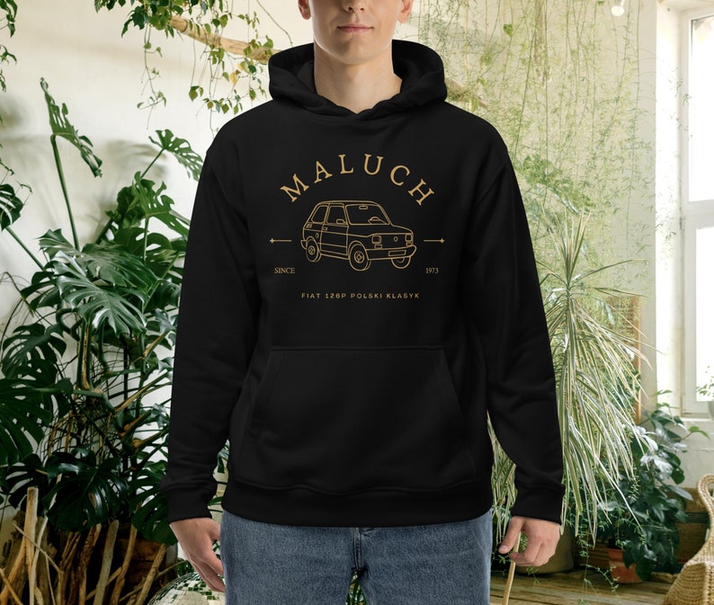 Fiat 126p Premium Eco Hoodie, Polski Maluch Bluza, Mały Fiat Bluza z Kapturem, Maly Fiat Logo Hoodie, Polish Fiat 126p Logo, Polish Cars zdjęcie 4