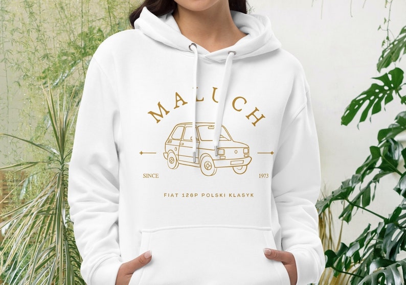 Fiat 126p Premium Eco Hoodie, Polski Maluch Bluza, Mały Fiat Bluza z Kapturem, Maly Fiat Logo Hoodie, Polish Fiat 126p Logo, Polish Cars zdjęcie 1