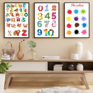 Materiali montessori. Arredamento sala giochi. Poster educativi. Insieme educativo. Stampe per bambini. Bambino montessori.