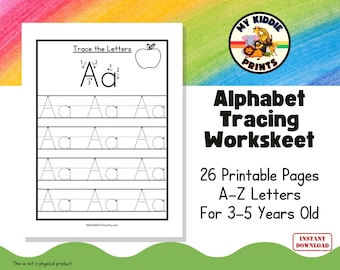 26 Printable Trace the Alphabet Worksheets, Preschool-KDG Phonics, Alphabet Trace Worksheet, Preschool Tracing Worksheet, Learn to Trace