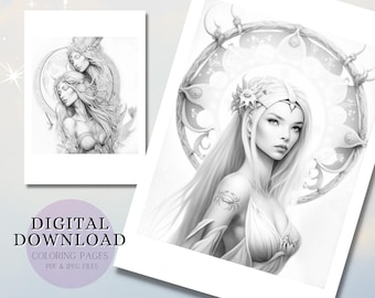 Zodiac Gemini & Cancer Coloring Page | Grayscale Art (Digital Download)