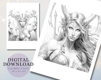 Zodiac Coloring Page | Aries, Taurus Illustrations (Printable PDF)