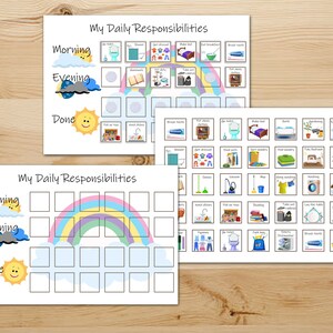 Tabla de responsabilidades diarias de los niños, rutina diaria imprimible, tabla de tareas, mañana, lista de verificación de la noche, lista de tareas, póster para niños,