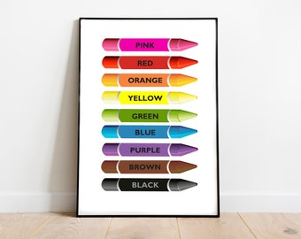 Learning Colour names educational poster print, Montessori nursery wall art, For Kids,  homeschool decor, school printable digital download