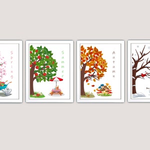 Four Changing Seasons Poster, set of 4 Prints, Printable Wall Art, Educational, Classroom, Homeschool Decor, Nursery, Playroom Posters