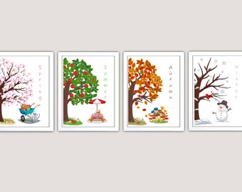 Four Changing Seasons Poster, set of 4 Prints, Printable Wall Art, Educational, Classroom, Homeschool Decor, Nursery, Playroom Posters