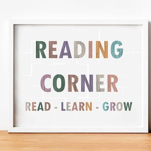 Reading Corner Sign, Let&#39;s Read Poster, Reading Nook, Boho Classroom Decor, Playroom Wall Decor, Montessori Kids Read Wall Art