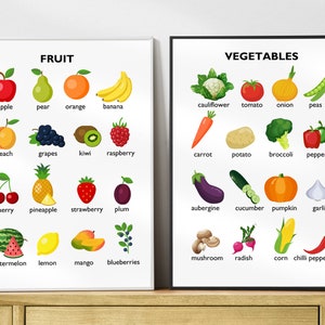 Fruit Vegetables Educational Prints, Classroom Printable, Learning Posters, Kids Room Wall Art, Home School  Printable gift