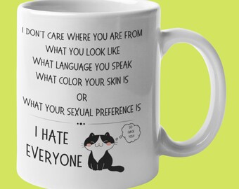 Breaking news, I don't care, color, skin, size, funny, smiley cat, equal rights, human rights, antiracist mug, funfact rude gift, mdj0236