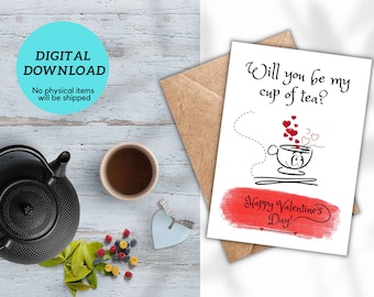 Valentine's Day Card | Cup of Tea Design (Digital Download)