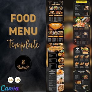 Plantilla de menú de comida / Menú editable de restaurante / Descarga instantánea en PDF / Menú editable de comida en Canva / Plantilla de menú de comida imprimible en Canva