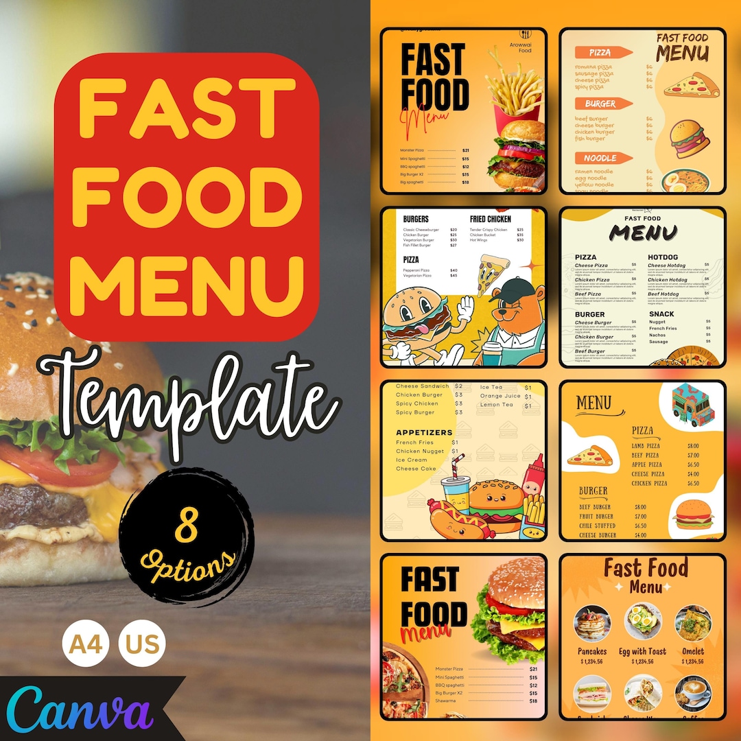 Fast Food Menu Template: Editable Restaurant Menu (PDF Instant Download ...