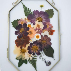 Pressed Flower Art in Metal Frame | Hanging Botanical Glass Art | Real Dried Flowers