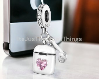 Echtes 925 Sterlingsilber & weiße Emaille Musik Airpods Charm Bead für Armbänder