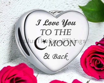 Genuine 925 Sterling Silver Love you to the moon and back Heart Charm Bead for European Bracelets Fits Pandora