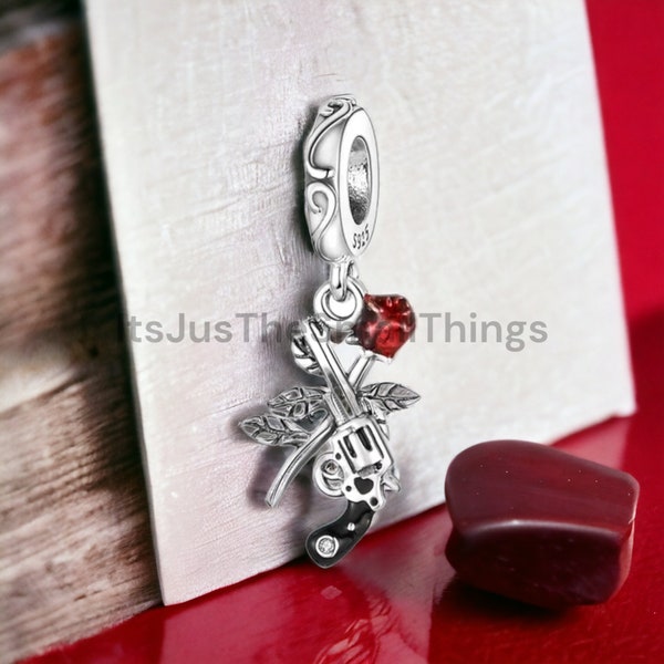 Genuine 925 Sterling Silver Guns & Roses Charm Bead for European Bracelets Fits Pandora