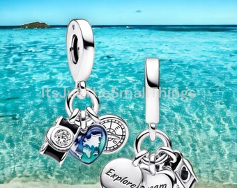 Genuine 925 Sterling Silver Holiday Travel Camera Charm Bead for European Bracelets Fits Pandora