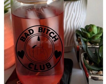 bad bitch club cup| Libbey glass| Beer can glass| Coffee glass| Iced coffee cup| Glass cup| Friend gift