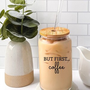 Pero primer vaso de café / taza de café helado / frasco libbey de 16 oz / taza de vaso de café / vaso de café estético