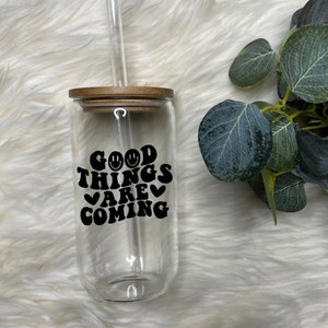 Good things are coming glass|Libbey glass|Glass can|Beer can glass| Positivity cup| Iced coffee cup|Coffee cup