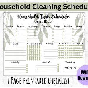 Household Cleaning Checklist, Household planner, Botanical Cleaning schedule, Daily Cleaning Checklist, To-do List, Printable Checklist