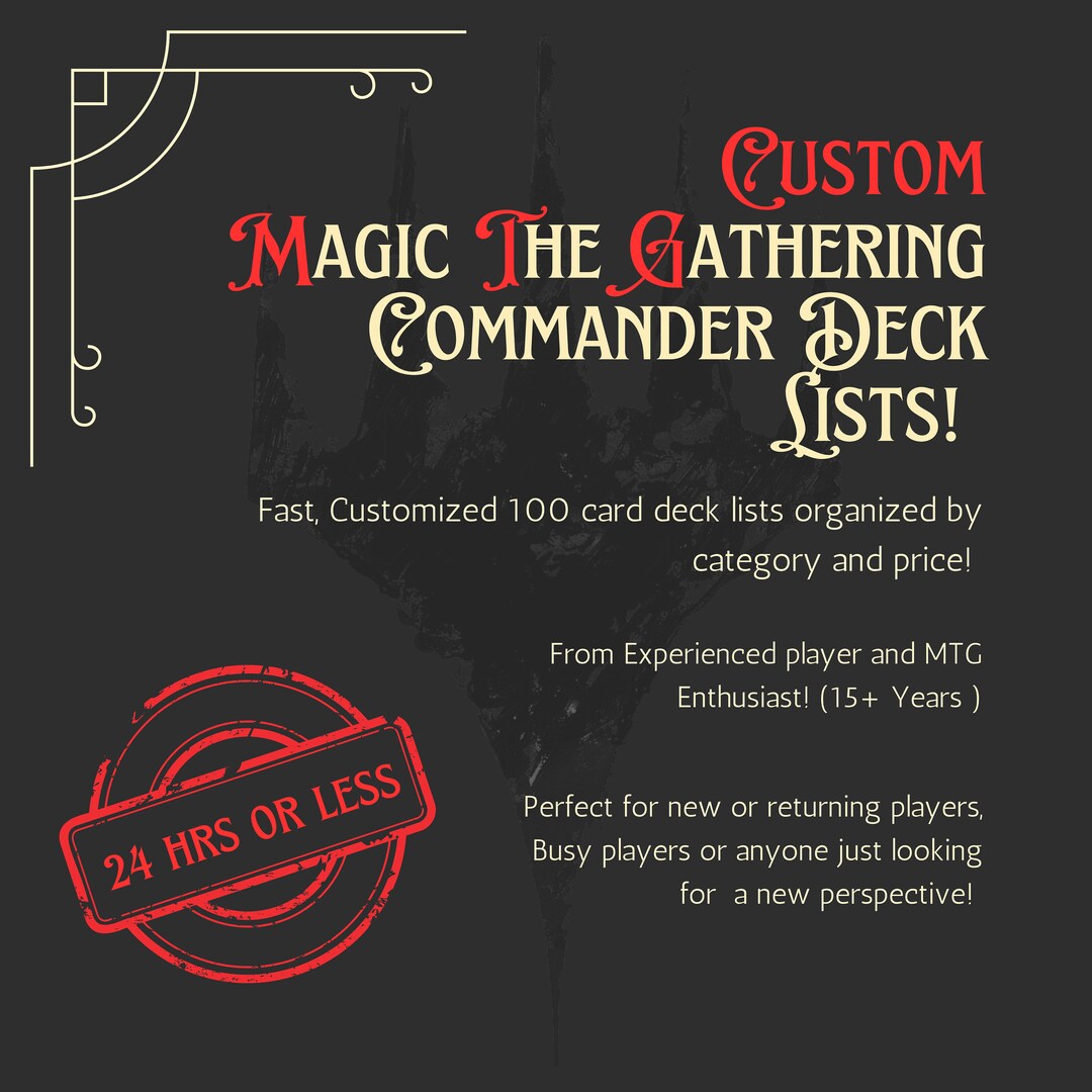 Custom MTG Card List Commander Decks 100 Card List 24 Hours or Less Magic the Gathering Etsy