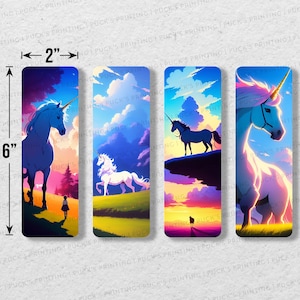 Anime Unicorns Printable Bookmark Set Of 4 | Printable Bookmarks | Instant Download | Digital Download |