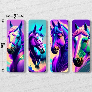 Vaporwave Horses Printable Bookmark Set Of 4 | Printable Bookmarks | Instant Download | Digital Download |