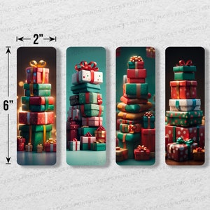 3D Christmas Gift Stacks Printable Bookmark Set Of 4 | Printable Bookmarks | Instant Download | Digital Download | Christmas Bookmark |