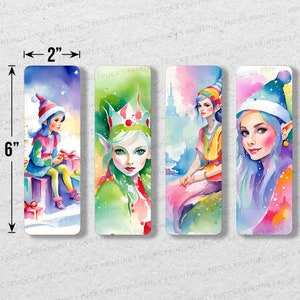 Watercolor Christmas Elf Printable Bookmark Set Of 4 | Printable Bookmarks | Instant Download | Digital Download | Christmas Bookmark |